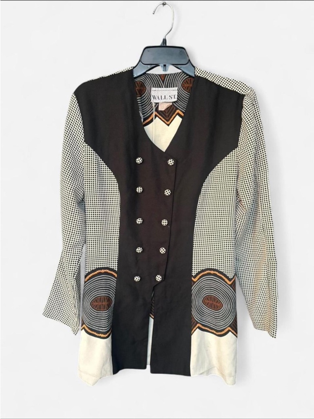 Black & White Patterned Double-Breasted Blouse